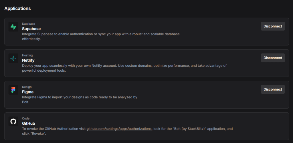 설정의 Applications 화면