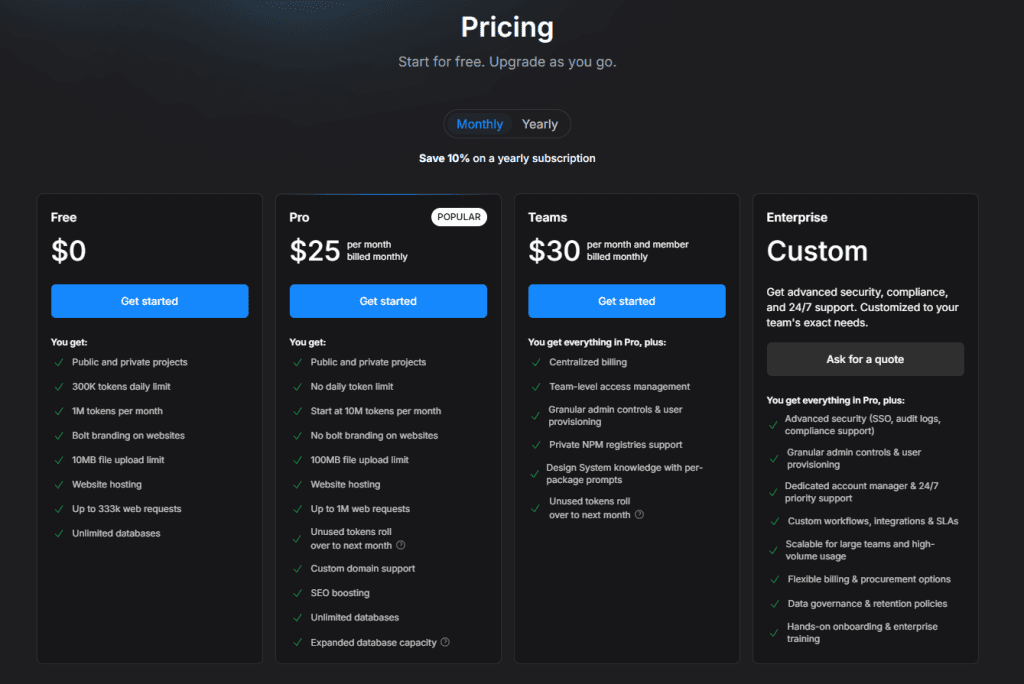 Bolt.new 요금제 이미지